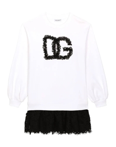 Платье мини с логотипом и кружевом, белый Dolce & gabbana kids