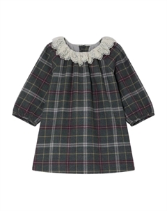 Клетчатое платье с кружевным воротником, зеленый Bonpoint