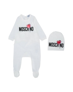 Комплект с комбинезоном с принтом логотипа и конфеты на палочке, белый Moschino kids