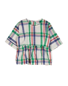 Блузка в клетку Madras с баской, белый Bobo choses