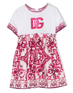 Платье с короткими рукавами и принтом Majolica, розовый Dolce & gabbana kids