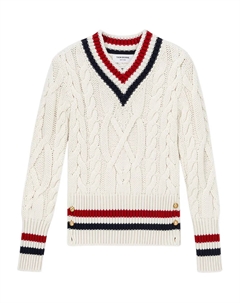 Пуловер с V-образным вырезом, связанный косами, нейтральный Thom browne