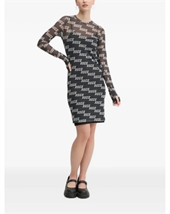 Мини-платье с сеткой и логотипом по всей поверхности, черный Hugo