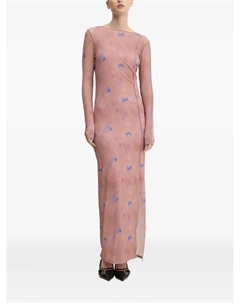 Платье макси с абстрактным принтом и разрезами по бокам, розовый Hugo