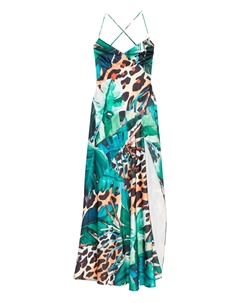 Длинное платье с тропическим принтом и перекрестными бретелями на спине, зеленый Roserry
