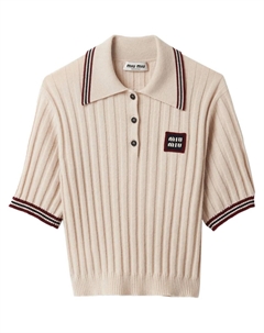 Кашемировая рубашка поло в рубчик, нейтральный Miu miu