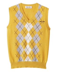 Кашемировый топ с узором аргайл, желтый Miu miu