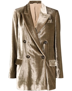 Двубортный бархатный блейзер, зеленый Brunello cucinelli