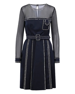 Шифоновое платье мини с кристаллами, синий Prada