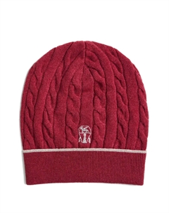 Шапка с логотипом, вязанная косами, красный Brunello cucinelli kids