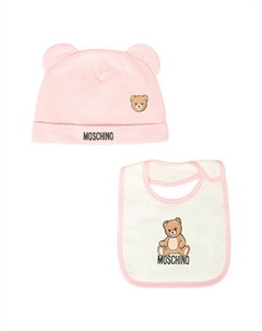 Комплект шапки и нагрудника с логотипом «Медведь», розовый Moschino kids