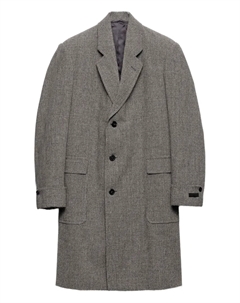 Шерстяное однобортное пальто в ломаную клетку, серый Prada