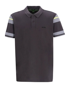 Рубашка поло с отделкой в полоску, серый Boss