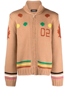 Кардиган вязки интарсия на молнии, коричневый Dsquared2