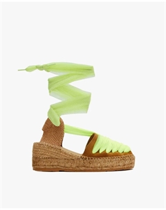 Женские эспадрильи на клиновидной подошве с флуоресцентными тюлевыми лентами, коричневый Star love