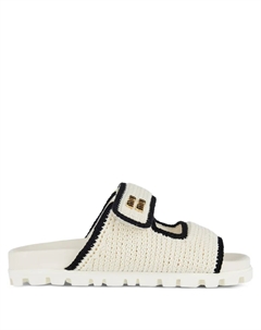 Шлепанцы с двойными лямками, эффектом вязания крючком, нейтральный Miu miu