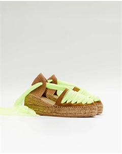 Женские эспадрильи на клиновидной подошве с флуоресцентными тюлевыми лентами, коричневый Star love