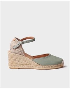 Женские кожаные эспадрильи на танкетке с пряжкой, зеленый Toni pons