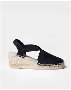 Женские блестящие плетеные эспадрильи на клиновидной подошве с резинками, черный Toni pons