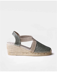 Женские блестящие плетеные эспадрильи на клиновидной подошве с резинками, хаки Toni pons