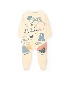 Детский велюровый комбинезон с длинным рукавом, кремовый Boboli