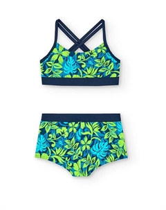 Детский купальник бикини с цветочным принтом и перекрещивающимися лямками, синий/зеленый Boboli