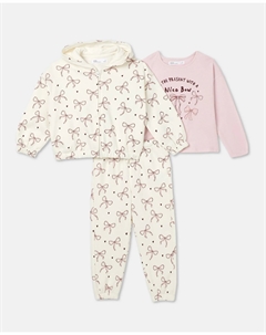 Детский комплект из трех предметов: худи с капюшоном сплошной принт, штаны сплошной принт и банты для девочки, темно-синий Kids el corte inglés