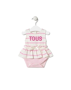 Детское боди с юбкой из полосатого хлопка с логотипом спереди, розовый/белый Tous