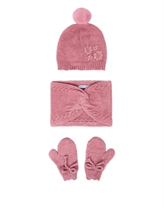 Вязаная шапка с цветочной вышивкой (комплект из трех штук), розовый Mayoral