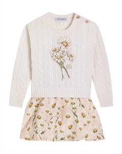 Платье с косичным принтом и принтом «ромашки», нейтральный Dolce & gabbana kids