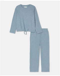 Длинная пижама для девочки из разрезанного трикотажа, синий Cotton juice