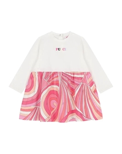 Платье с вышитым логотипом и вихревым принтом, белый Pucci junior