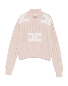 Свитер с логотипом, связанный косами, розовый Elisabetta franchi la mia bambina