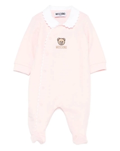 Комбинезон с фестончатым воротником, расшитый мишкой Тедди, розовый Moschino kids