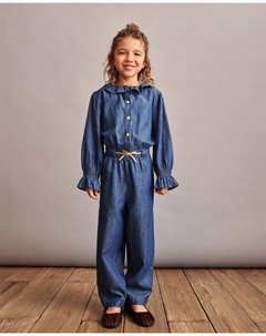 Джинсовая блузка с длинными рукавами и рюшами для девочки, серый Coconut el corte inglés