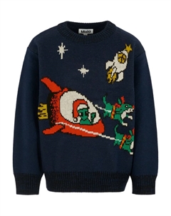 Свитер с круглым вырезом, украшенный ракетой, синий Molo