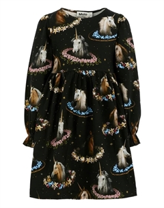 Платье с длинными рукавами и принтом «единорог», черный Molo