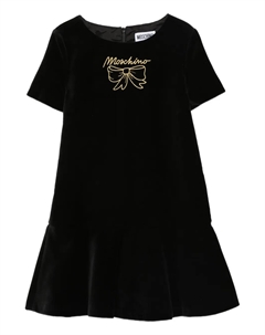 Бархатное платье с вышитым логотипом, черный Moschino kids