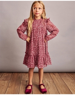 Длинное платье с рукавами и струящимся принтом плюмери для девочки, красный Coconut el corte inglés