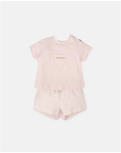 Детский комплект из розовой футболки и полосатых шорт, розовый Tutto piccolo