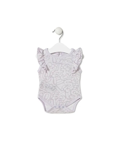 Детское боди с воланами из рубчатого хлопка с надписями и Bold Bear, сиреневый Tous