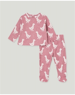 Длинная пижама для девочки из махровой ткани с принтом, розовый Cotton juice