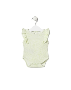 Детское боди с воланами из рубчатого хлопка с надписями и Bold Bear, светло-зеленый Tous