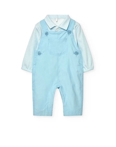 Детский комплект из полосатой рубашки и гладкого комбинезона, светло-голубой Boboli