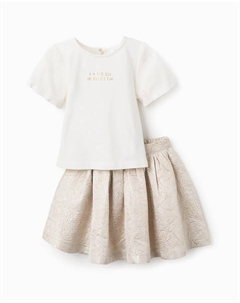 Детский комплект из футболки и юбки с цветочным принтом, бежевый/белый Zippy
