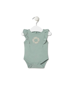 Детское боди с воланами из гладкого окрашенного хлопка, бирюзовый Tous