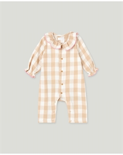 Длинная распашонка-пелеринка с клетчатым узором для девочки, коричневый Cotton juice