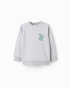 Детское худи с принтом и рибаной отделкой, светло-серый Zippy