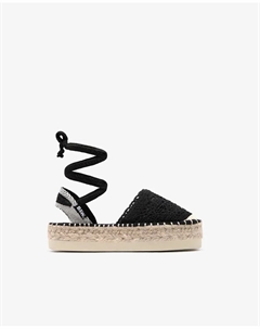 Вязаные детские эспадрильи с завязками черно-белые, черный Conguitos