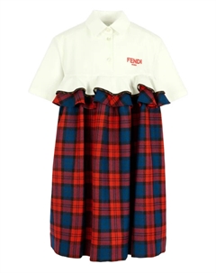 Платье в клетку с вышитым логотипом, красный Fendi kids